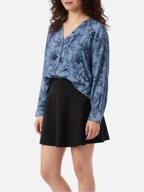 Blue Floral Button Down Top